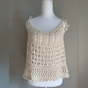ZARA Ecru Open Knit Crochet Crop Top - 100% Cotton - Size Medium